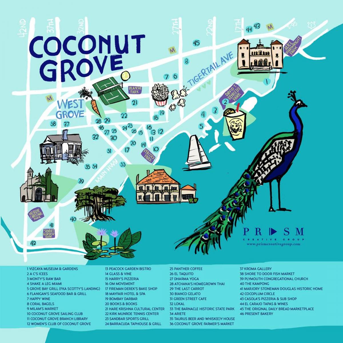 kaart van Coconut Grove in Miami