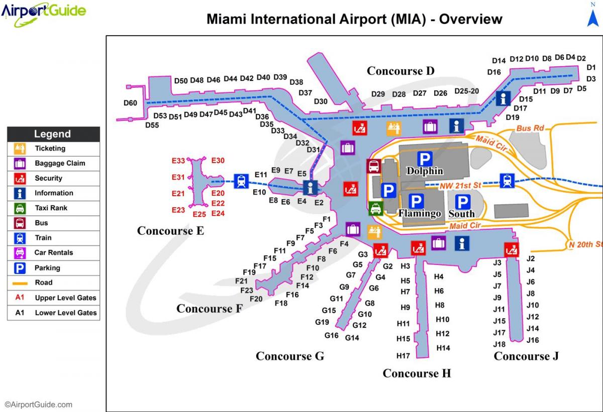 kaart van de internationale luchthaven van Miami