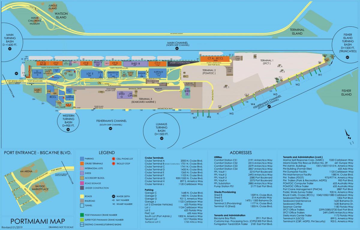 kaart van de haven van Miami