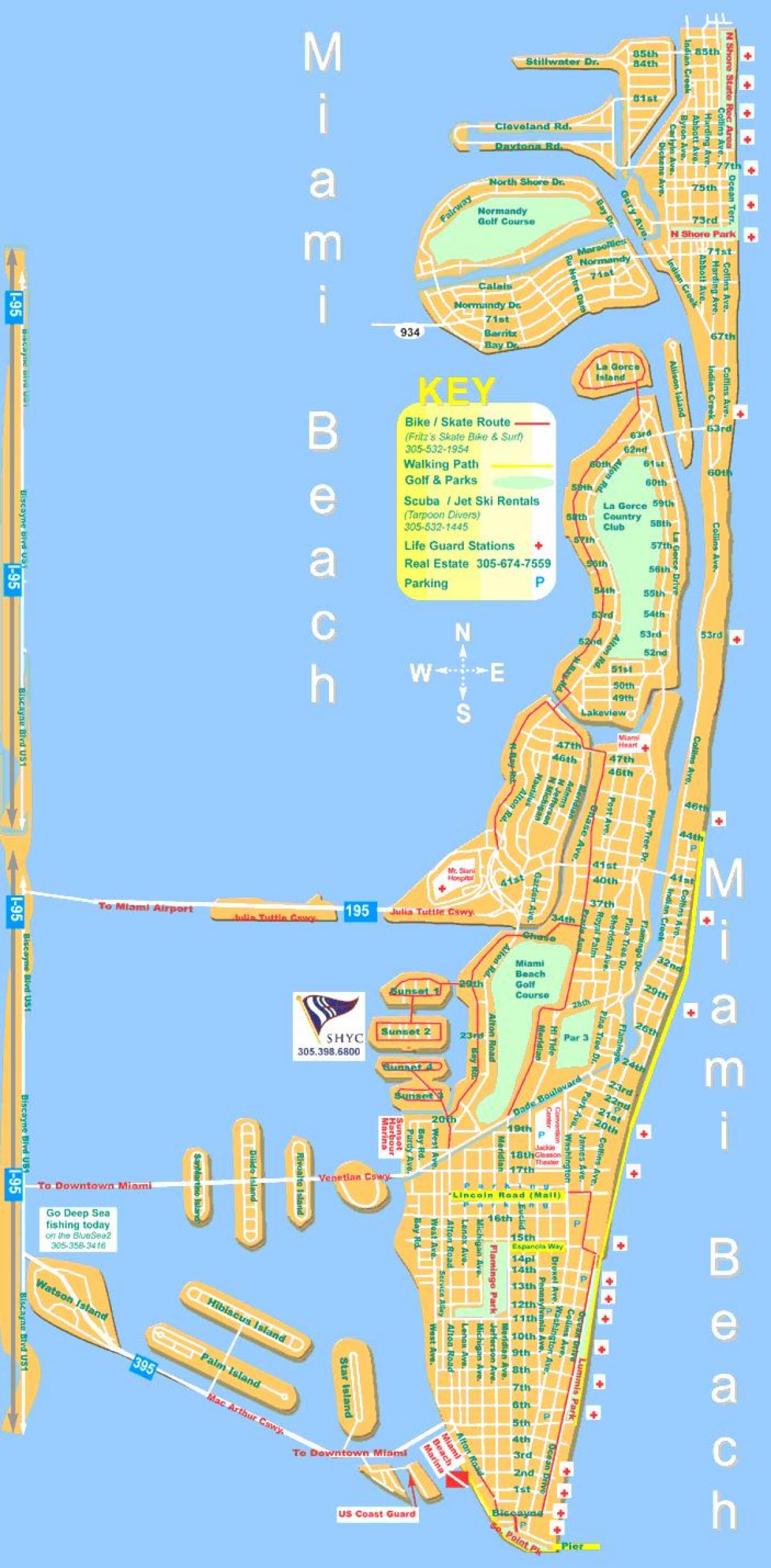 kaart van Miami beach