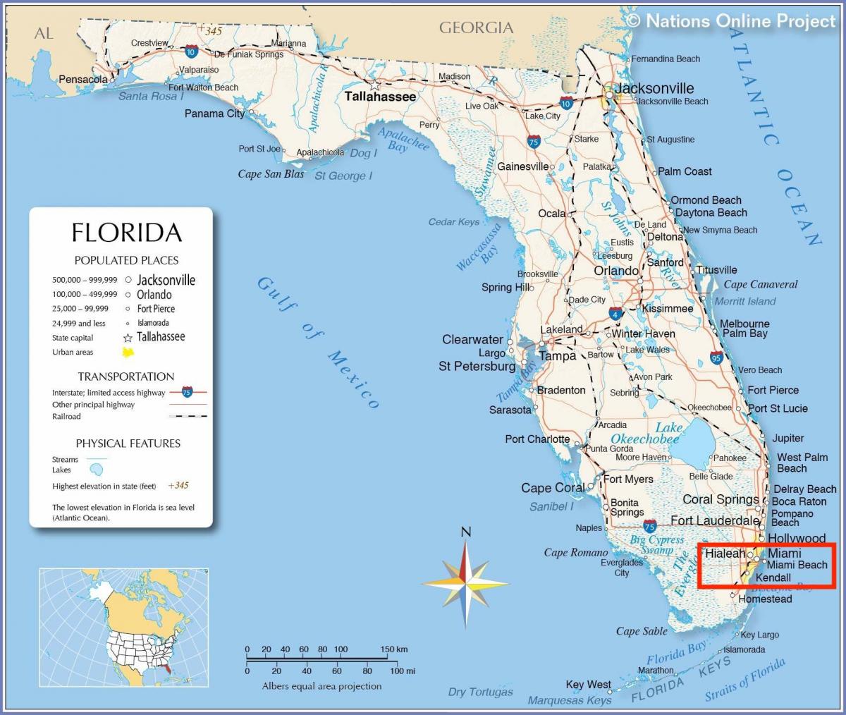Miami op een kaart