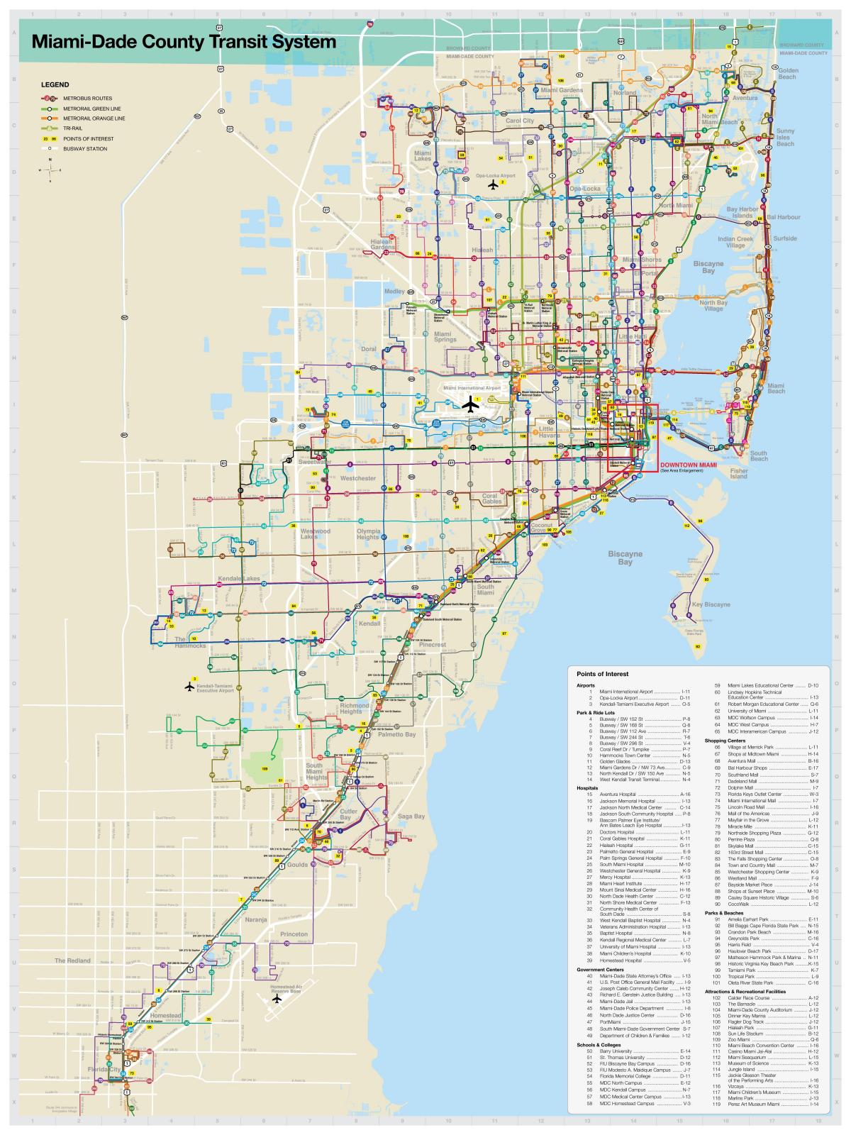 Miami openbaar vervoer kaart