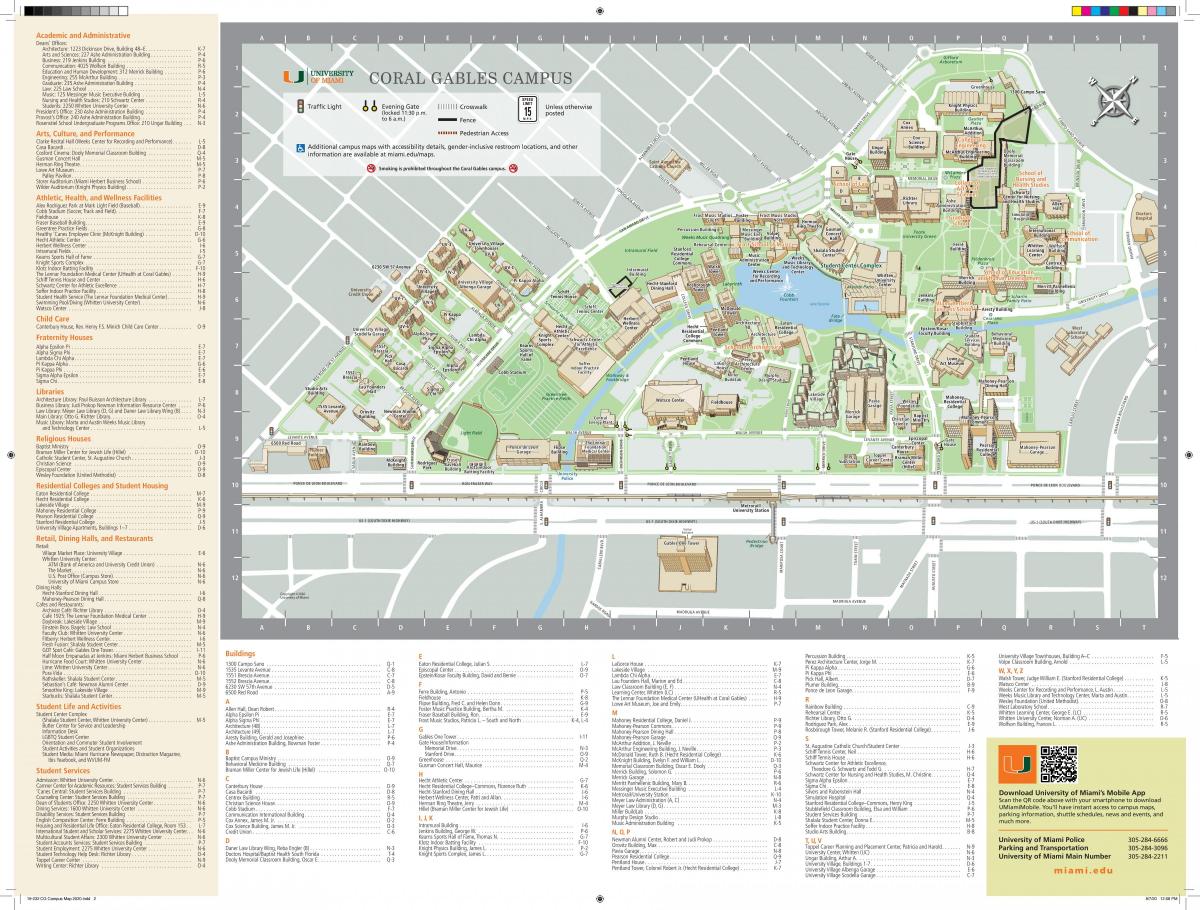 de universiteit van Miami kaart van de campus