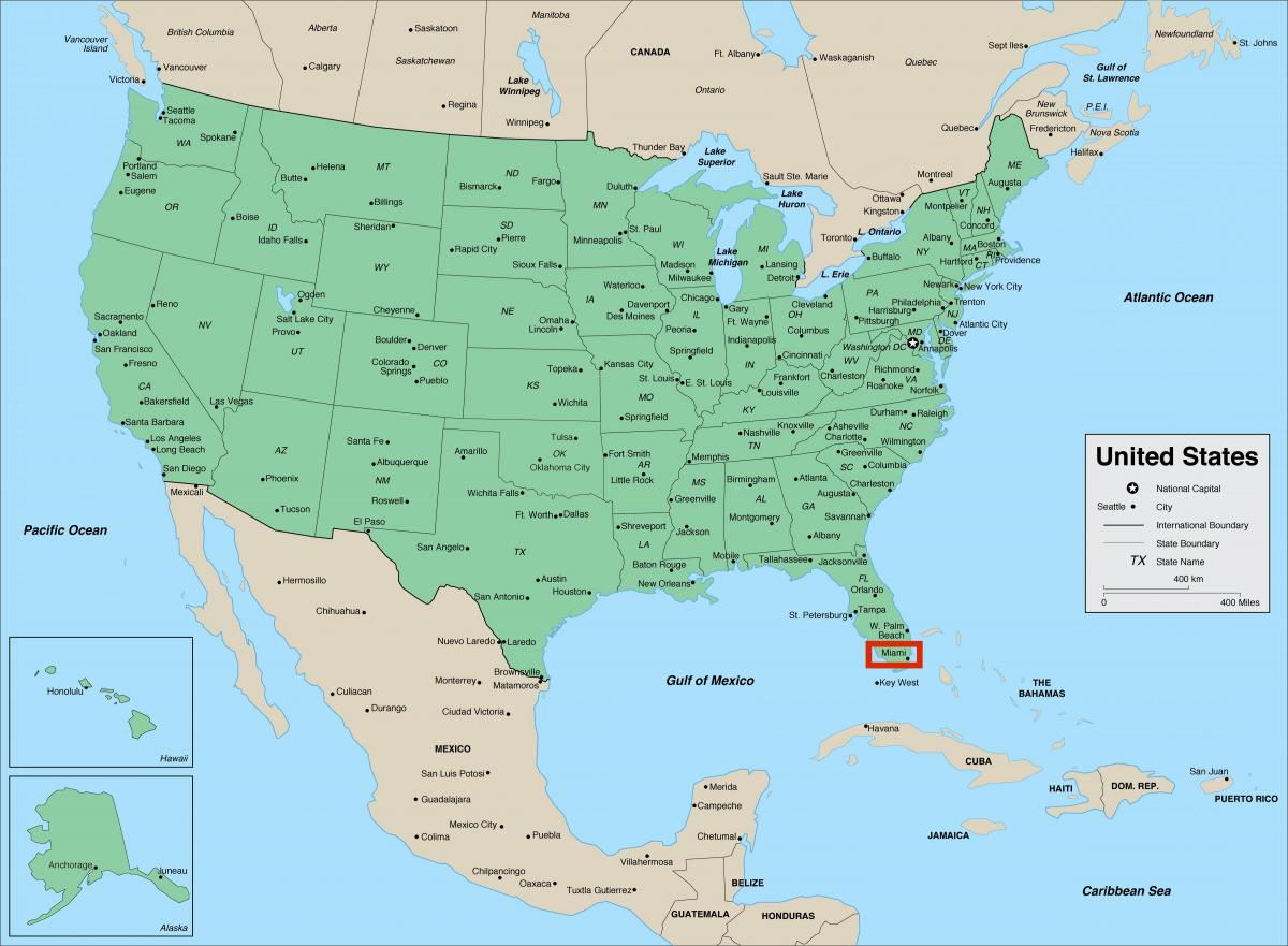 Miami op de kaart USA