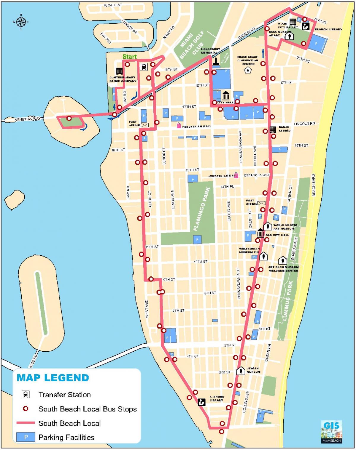 kaart van south beach Miami