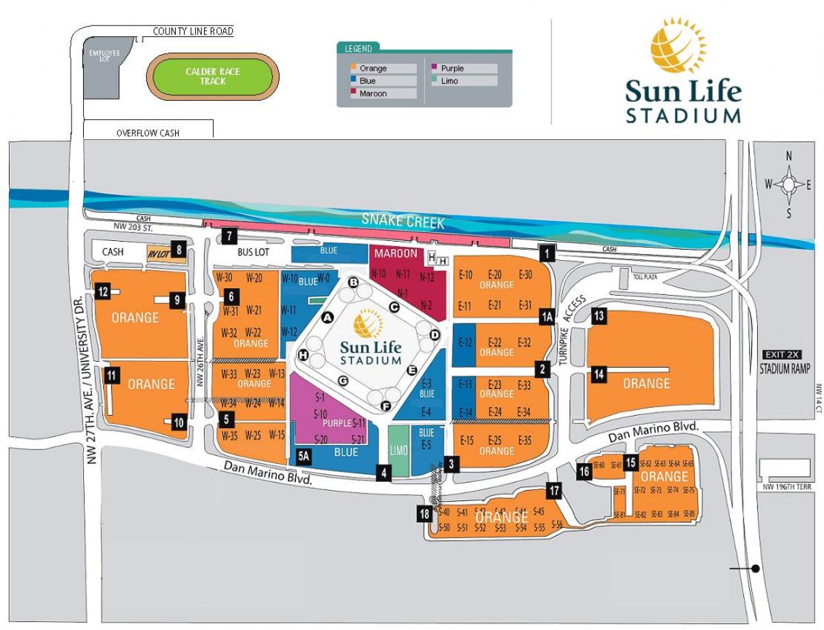 Sun Life stadium parkeerplaats kaart